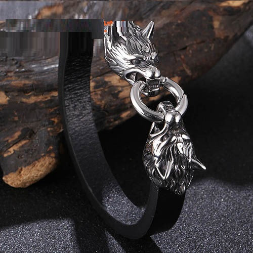 Viking Wolf Head Handmade Leather Rope Bracelet