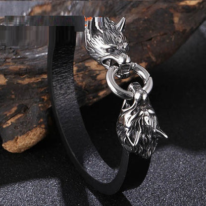 Viking Wolf Head Handmade Leather Rope Bracelet