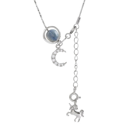 Sterling Silver Moonlight Stone Unicorn Pendant Necklace