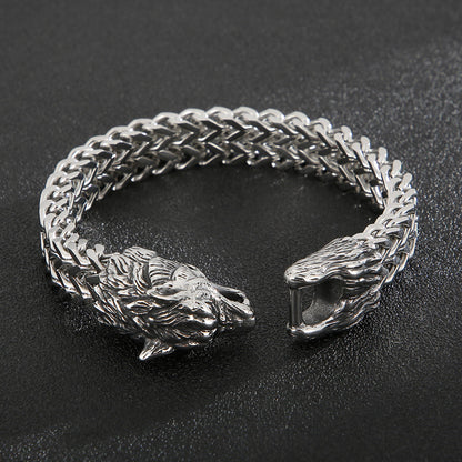 Bracelet tête de loup de style punk en acier titane