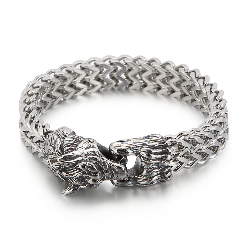 Bracelet tête de loup de style punk en acier titane