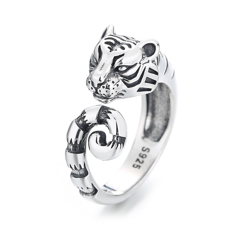 Bague en argent réglable en forme de tigre vintage