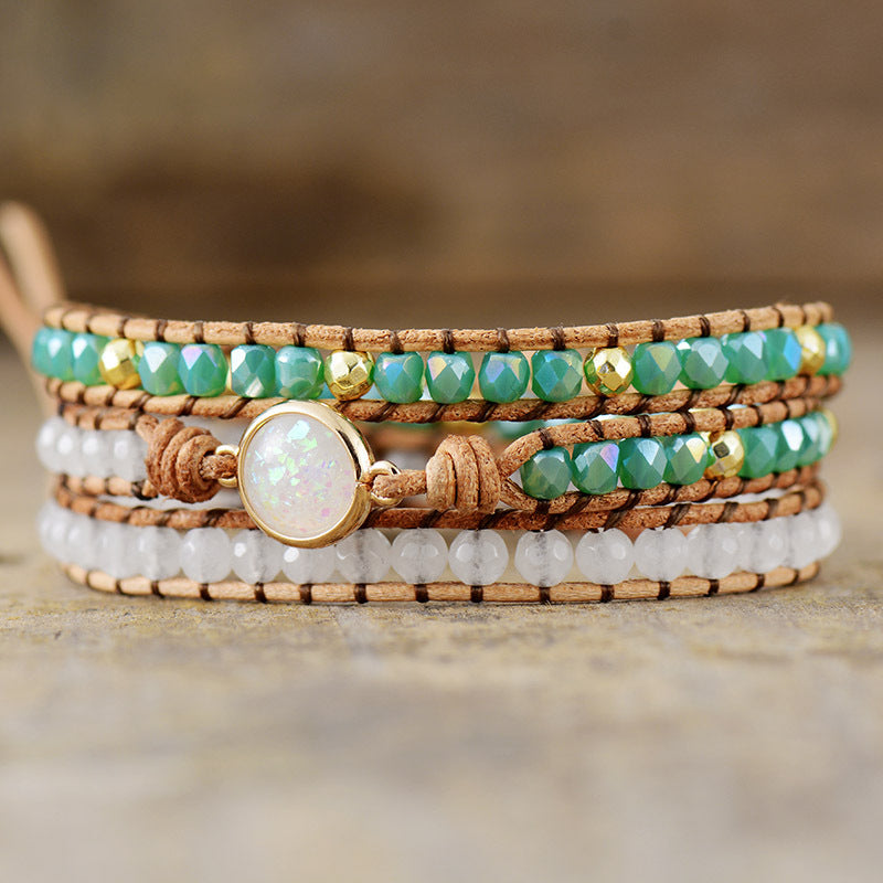 Synthetic Opal Crystal 3-layer Wrap Bracelet