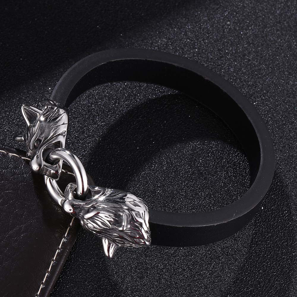 Viking Wolf Head Handmade Leather Rope Bracelet