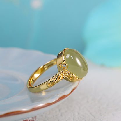 Simple Hetian Jade Adjustable Silver Ring