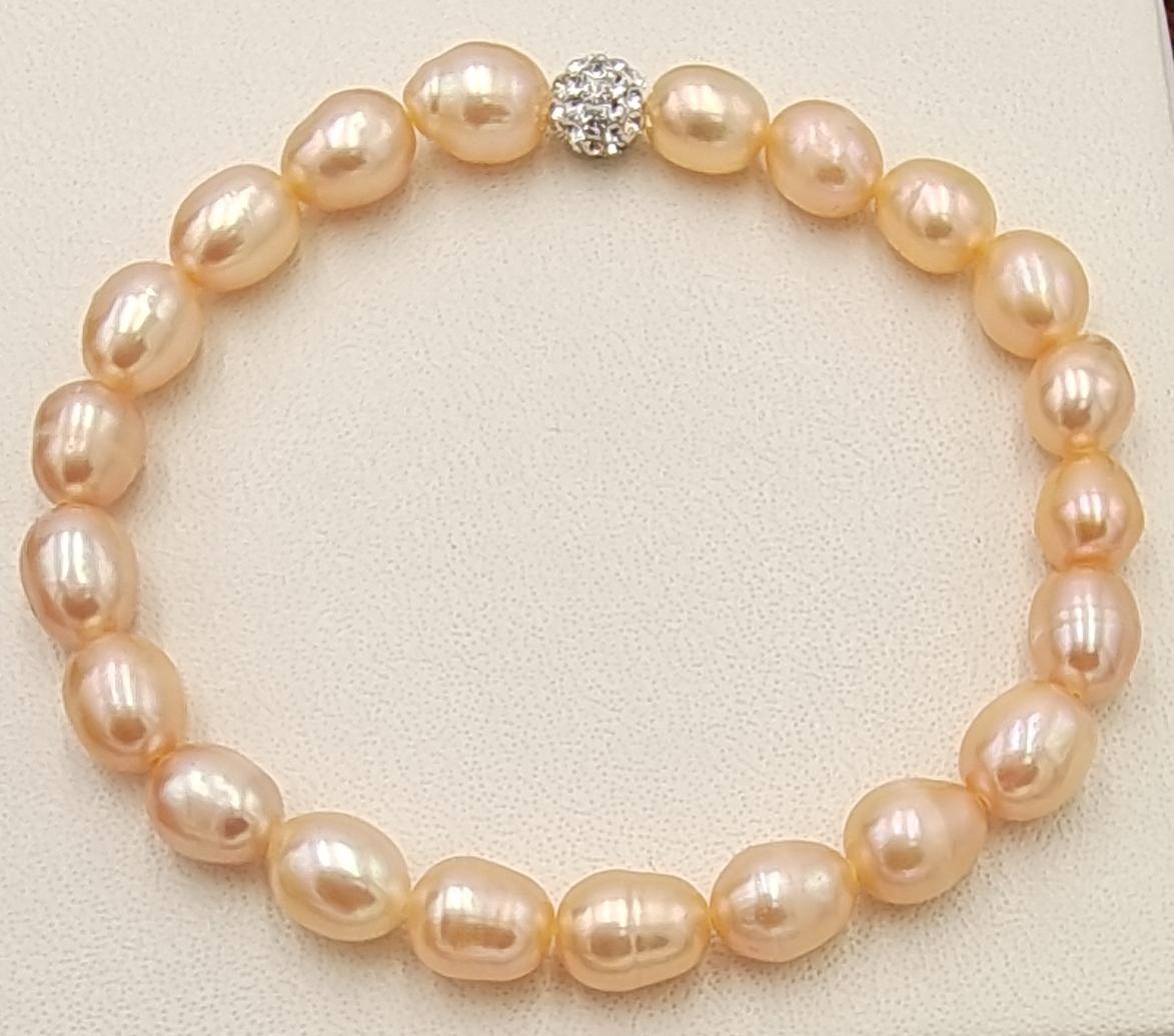 Cubic Zirconia Natural Freshwater Pearl Bracelet