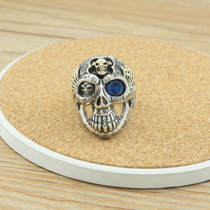 Skull Rock Graffiti Adjustable Open Silver Ring