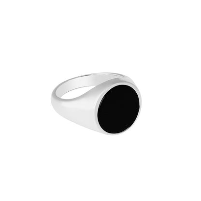 Simple Black Crystal Gum Silver Ring