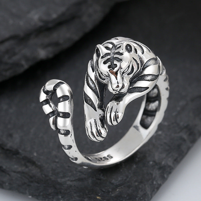 Bague en argent réglable en forme de tigre vintage